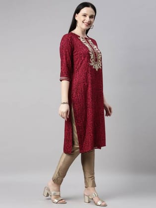 Women Printed Cotton Blend Straight Kurta  (Pink)