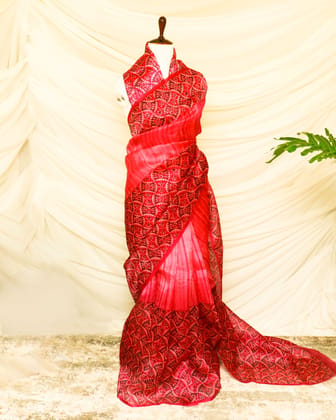 Pure Handloom Red Organza Silk Saree
