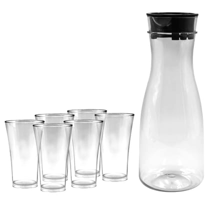 Arshalifestyle  Transparent Unbreakable Water Juicy Jug and 6 Pcs. Glass Combo Set for Dining Table Office Restaurant Pitcher