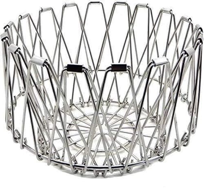 Arshalifestyle  Multipurpose Fruit Basket Stainless Steel Wire Bowl Foldable Basket for Vegetable / Fruits / Dining