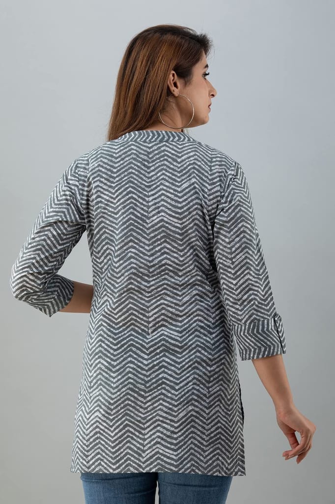 JAIPURETHNICWEAVESWomens Cotton Cambric Block Print Straight Tunic (Grey)
