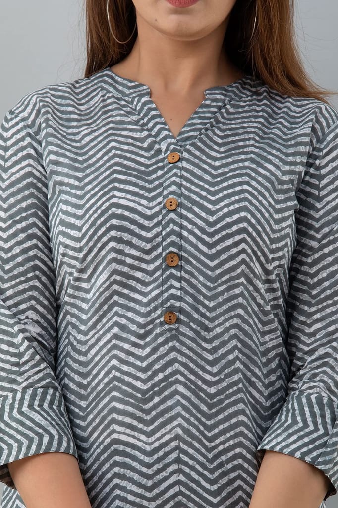 JAIPURETHNICWEAVESWomens Cotton Cambric Block Print Straight Tunic (Grey)