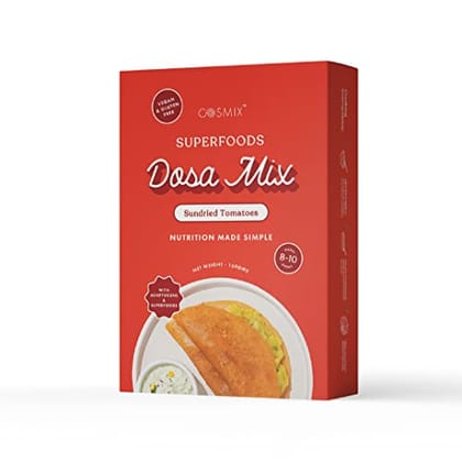 COSMIX - Superfood Dosa Mix | Instant Healthy Breakfast | Gluten-Free Millets & Dal Dosa | High Fiber & Protein | Ready-To-Cook Indian Breakfast| Makes 10 Dosas | Sundried Tomatoes Dosa, 150g x 1