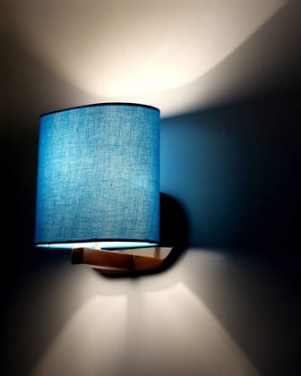 LIGHT ANGLE Wooden Surface Mounted Classic Fabric Oval Shape Wall Lamps for Home Bedroom (Sky)