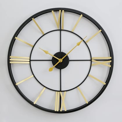 LIGHT ANGLE Metal Designer New Roman Number Heavy Metal Morden Wall Clock (Double -Ring) Black