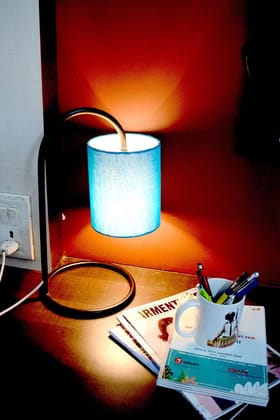 LIGHT ANGLE Fabric Shade Metal Base Table Lamp for Bedroom