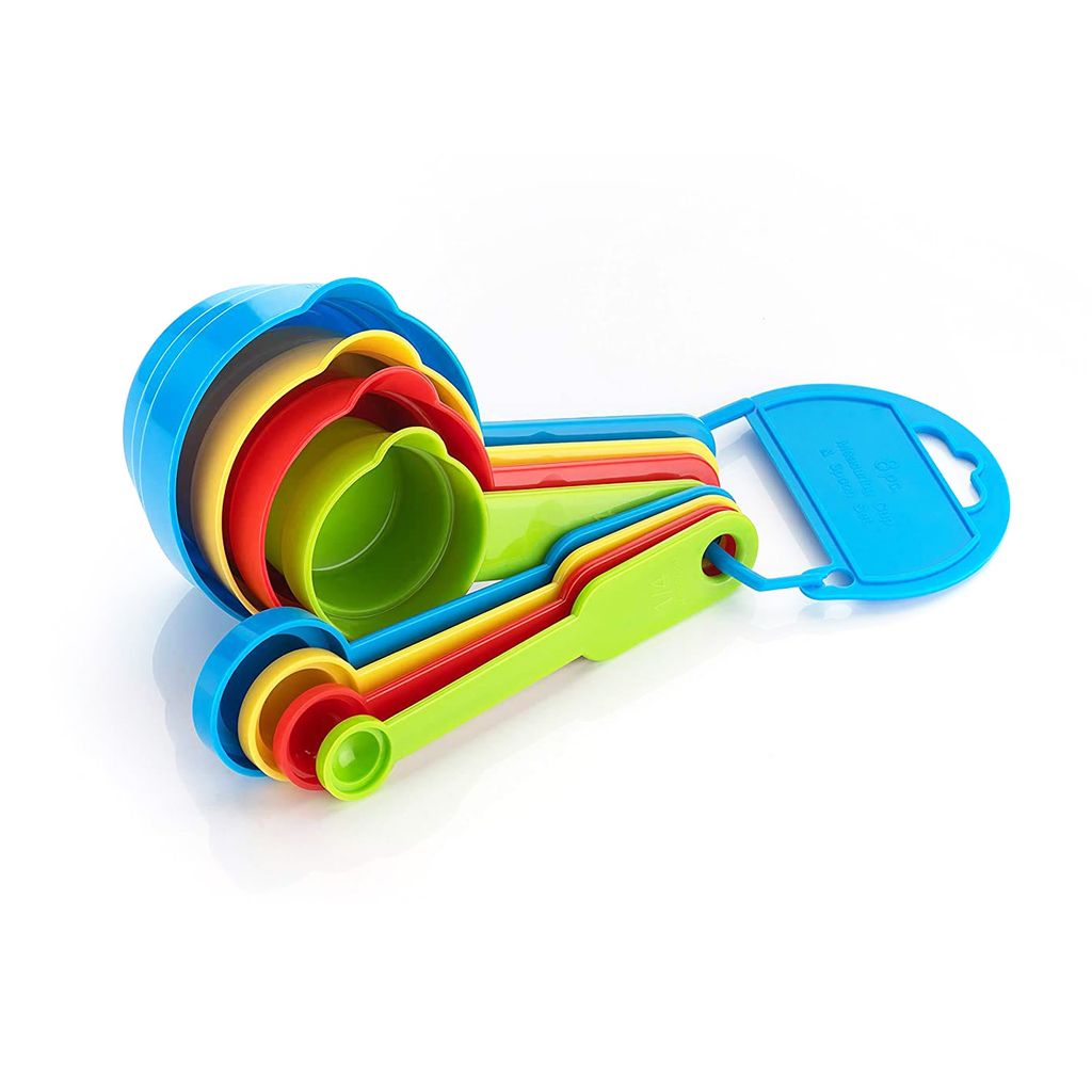 ZURU BUNCH Bright Color Measuring Cups and Spoons Set with Hanging Hook for Kitchen and Baking, Dry Metric Measure Cups & Spoons Mixing cup (8Pcs)