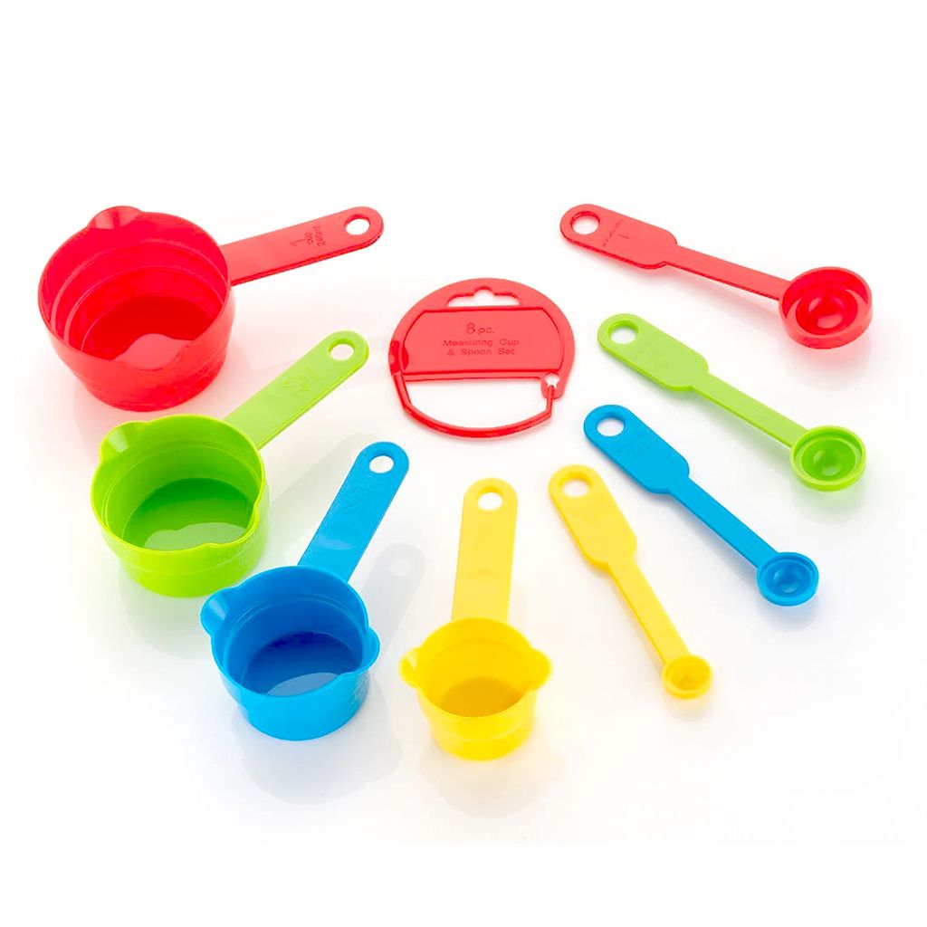 ZURU BUNCH Bright Color Measuring Cups and Spoons Set with Hanging Hook for Kitchen and Baking, Dry Metric Measure Cups & Spoons Mixing cup (8Pcs)
