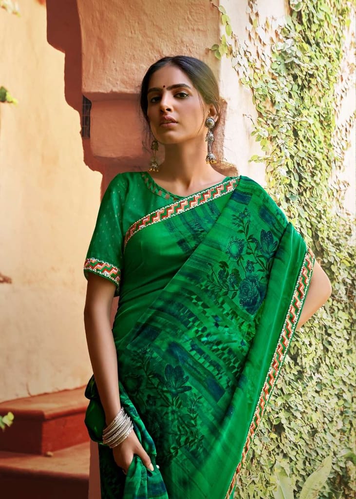 Green Georgette With Pogo Work and Fancy Blouse - gnp009437