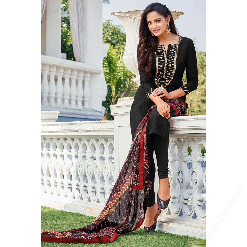 Unstitched Cotton Blend Kurta Fabric Embroidered