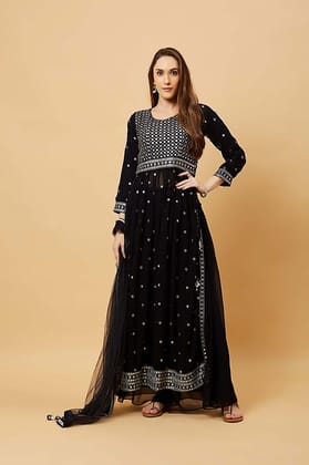Lashkara | black georgette with resham thread & embroidery