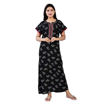 Cotton Printed Nighty for Women, Half Sleeves Fancy Nightdress, Maxi, Sleepwear