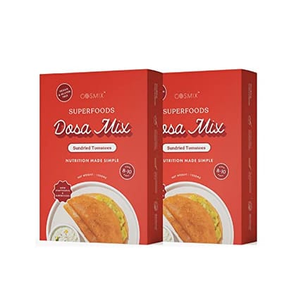 COSMIX - Superfood Dosa Mix | Instant Healthy Breakfast | Gluten-Free Millets & Dal Dosa | High Fiber & Protein | Ready-To-Cook Indian Breakfast| Makes 10 Dosas | Sundried Tomatoes Dosa, 150g x 2