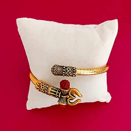 Shiva Trishul Damroo Rudraksha Kada Designer Lord Shiv Bahubali Cuff Bracelet Bangle for Men