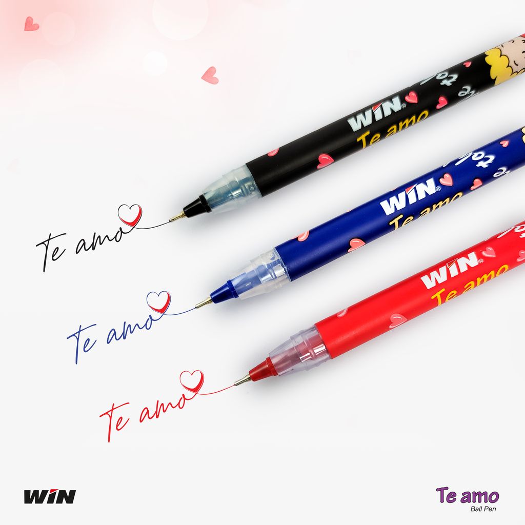 WIN Te Amo Ball Pens| Combo Dispenser 60Pens (45 Blue,10 Black & 5 Red) | Cute Pens for Girls | Best Ball Pens for Writing | 0.7mm Tip | Stationery Items | Pens for Students | Ball Pens Set