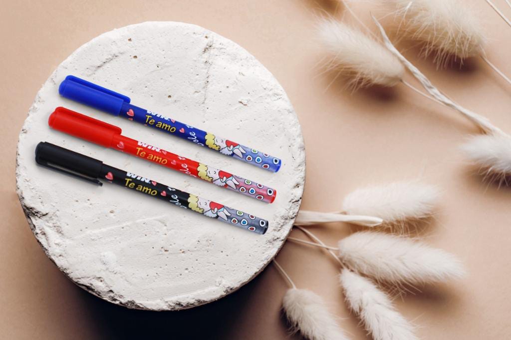 WIN Te Amo Ball Pens| Combo Dispenser 60Pens (45 Blue,10 Black & 5 Red) | Cute Pens for Girls | Best Ball Pens for Writing | 0.7mm Tip | Stationery Items | Pens for Students | Ball Pens Set