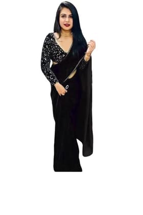 Dream Crushers Women Heavy Velvet Embroidery Border Saree With Embroidery work Blouse Piece