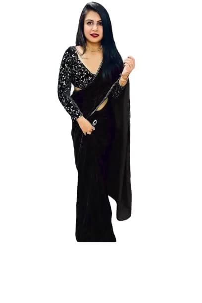Dream Crushers Women Heavy Velvet Embroidery Border Saree With Embroidery work Blouse Piece