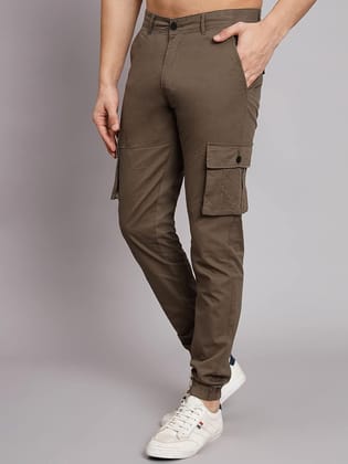 Men's Cotton Slim Fit Solid Cargos, Casual Trousers with Cargo Pockets