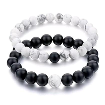 Aarohi13 Bracelets Multi Layer Tiple Protection Stone Beads Couple-Combo Matching Best Friend Relationship Couple Bracelet White and black 2 Pcs