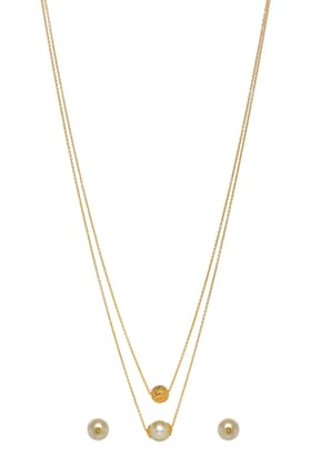 Aarohi13 double pearl necklace with earring set for women