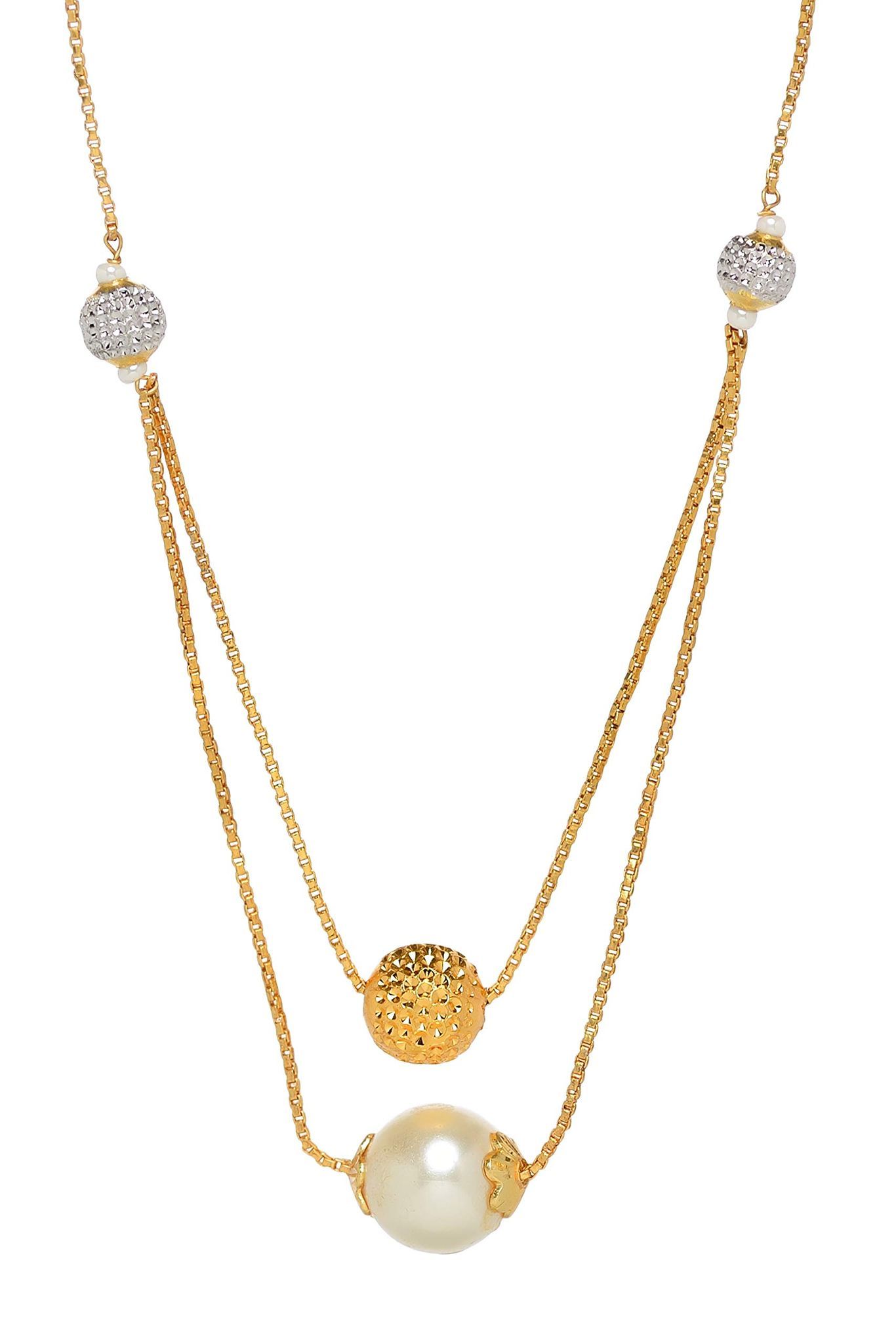 Aarohi13 DOUBLE CHAIN PEARL NECKLACE WITH EARRING FOR WOMAN