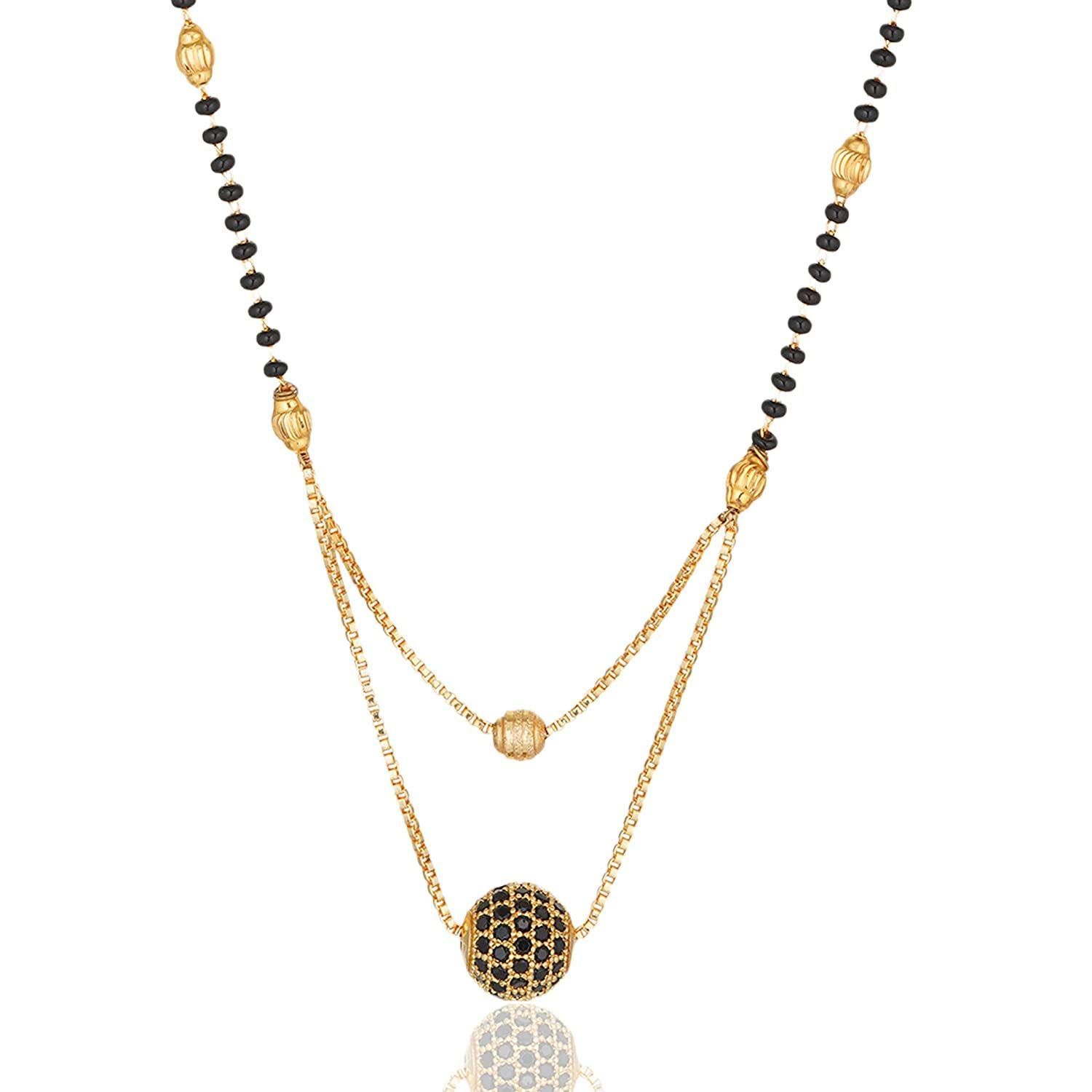 Aarohi13 Multi Strand Gold Plated Pearl Mangalsutra With Chain for Women