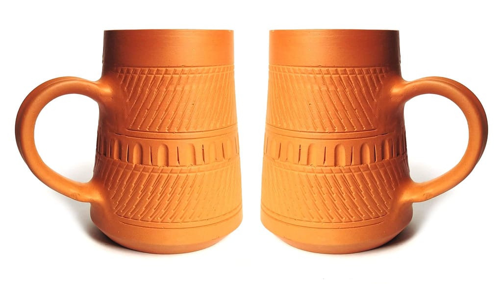 KSI Terracotta Clay Beer Mug Handmade Beer Mug for Home and Bar Self Cooling Clay Beer Mug 600 ML Pack of 2