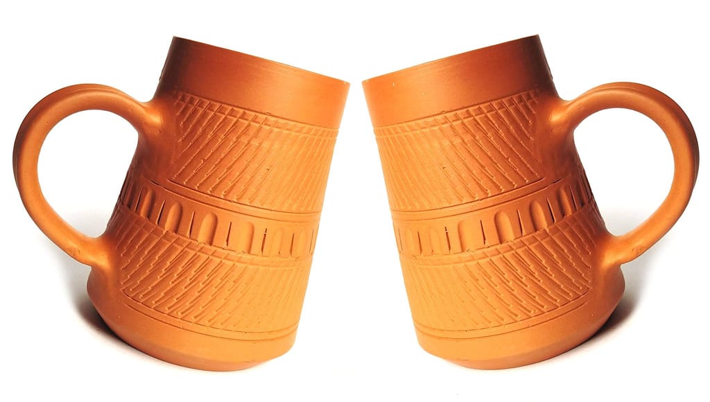 KSI Terracotta Clay Beer Mug Handmade Beer Mug for Home and Bar Self Cooling Clay Beer Mug 600 ML Pack of 2