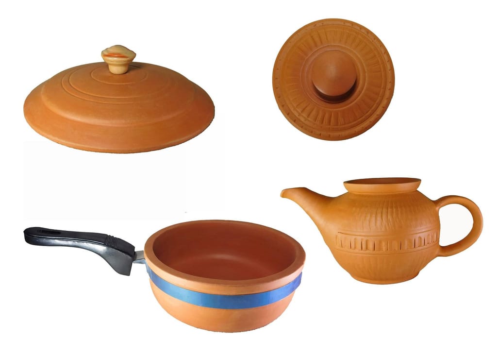 KSI Terracotta Clay Kettle and Frypan, Combo for Kitchen