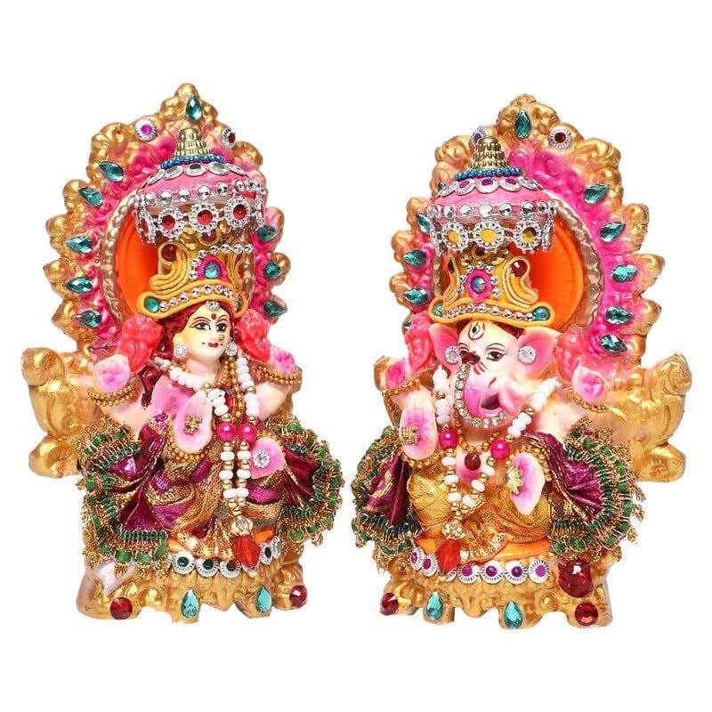 KSI Clay Laxmi Ganesha Idols/Statue for Diwali Puja/Mandir/Home Temple/Spirituality/Positivity/Worship/Home d�cor