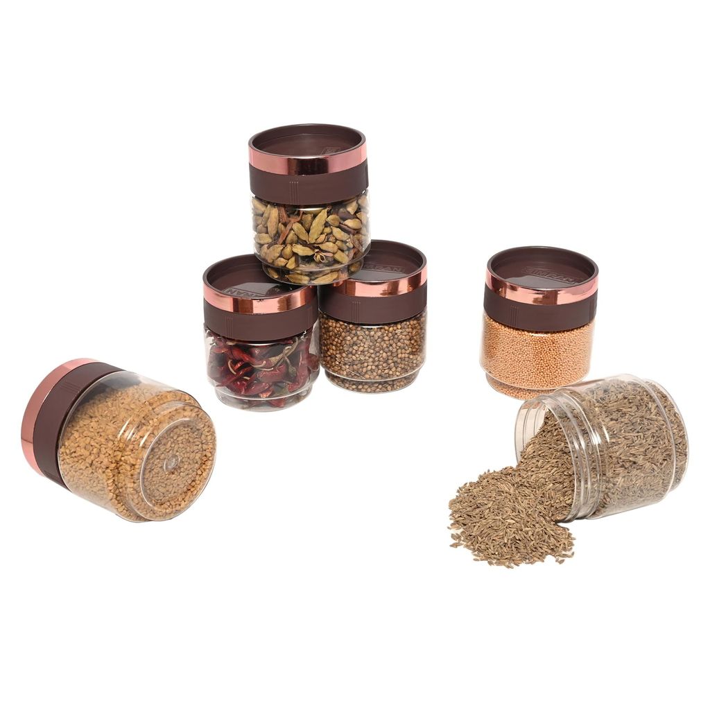 KSI Stackable Containers for Kitchen Stackable Jars for Kitchen Stackable Storage Box for Kitchen Plastic Kitchen Storage Container Set Airtight Plastic Container Pack of 6, 300 ml each