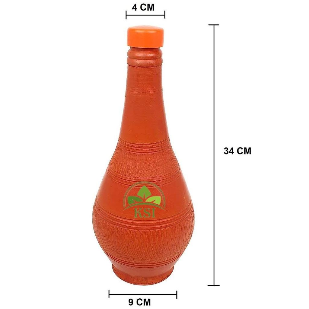 KSI Clay Water Bottle for Drinking Water Terracotta Self Cooling Bottle Clay Water Bottle for School Office Outings 1.25 Litres