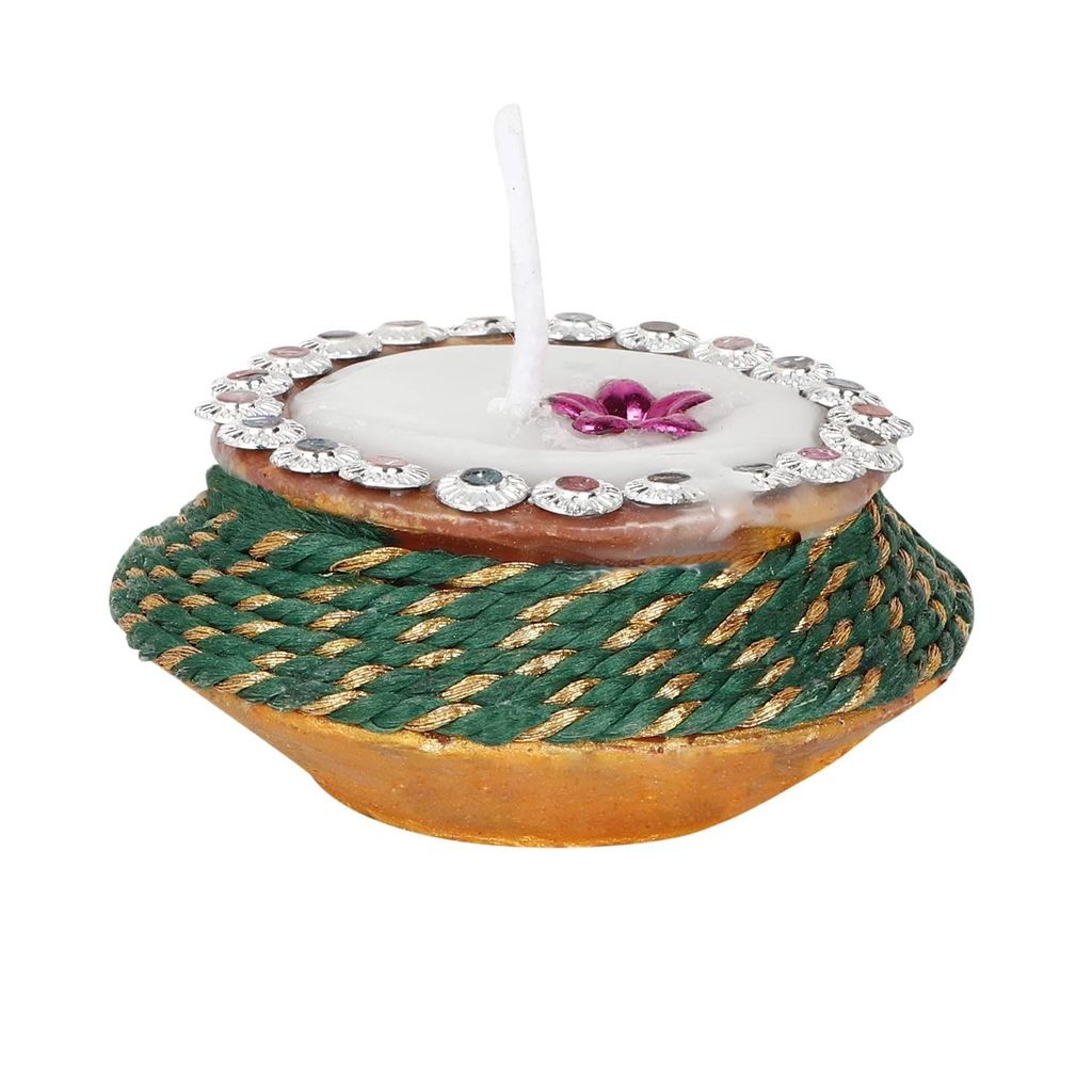 KSI Decorative Clay Matki Wax Diya Candle for Diwali, Festival, Home, Party Decoration, Beautiful Traditional Handpainted Decorative Clay Mitti Wax Diya Deepak Candles