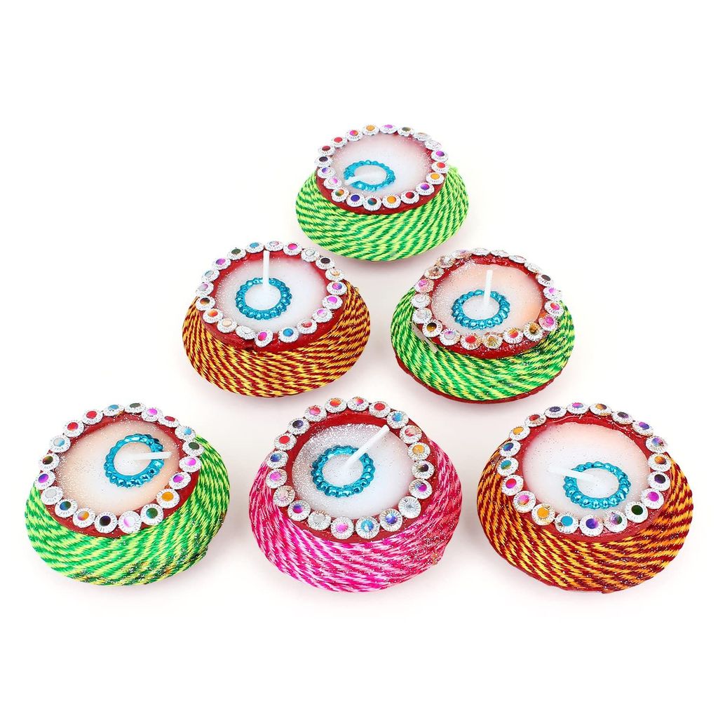 KSI Decorative Clay Matki Wax Diya Candle for Diwali, Festival, Home, Party Decoration, Beautiful Traditional Handpainted Decorative Clay Mitti Wax Diya Deepak Candles