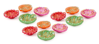 Mitti ke Decorative Diye - 12 Pcs (Can Filled up by Any Oil)