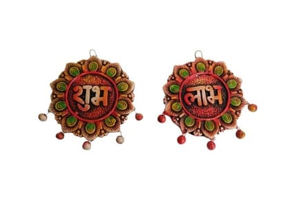 KSI Shubh Labh Terracotta Handmade Door/Wall Hanging | Wall Hanging and Religious Figurine for Home Decor and Gifts for Diwali Door Office & Mandir Decoration Set
