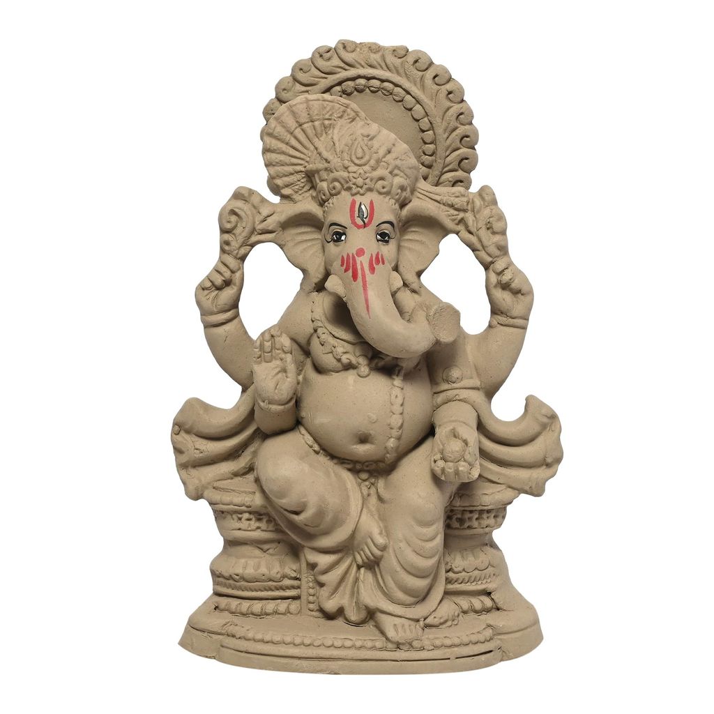 KSI Eco Friendly Handcrafted God Ganesh Clay Idol Mud Murti Kacchi Mitti Lord Ganesha Water Soluble Ganesh Idol for Ganpati Visarjan and for Home Temple (Size- 7.5 Inches)