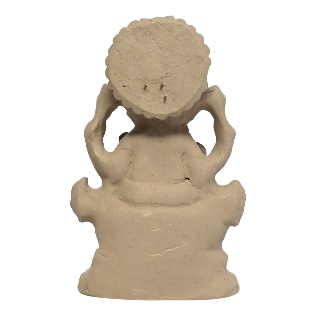 KSI Eco Friendly Handcrafted God Ganesh Clay Idol Mud Murti Kacchi Mitti Lord Ganesha Water Soluble Ganesh Idol for Ganpati Visarjan and for Home Temple (Size- 7.5 Inches)