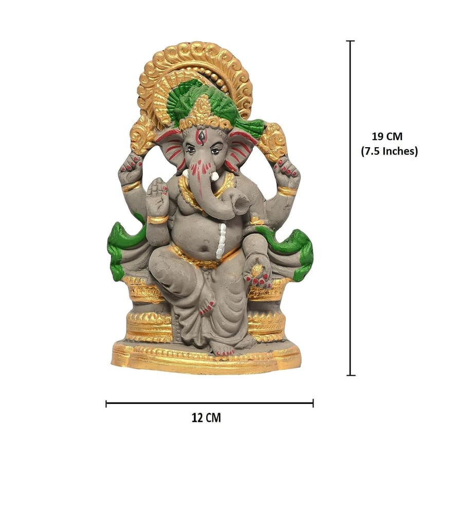 KSI Eco Friendly Handcrafted God Ganesh Clay Idol Mud Murti Kacchi Mitti Lord Ganesha Water Soluble Ganesh Idol for Ganpati Visarjan and for Home Temple (Size- 7.5 Inches)