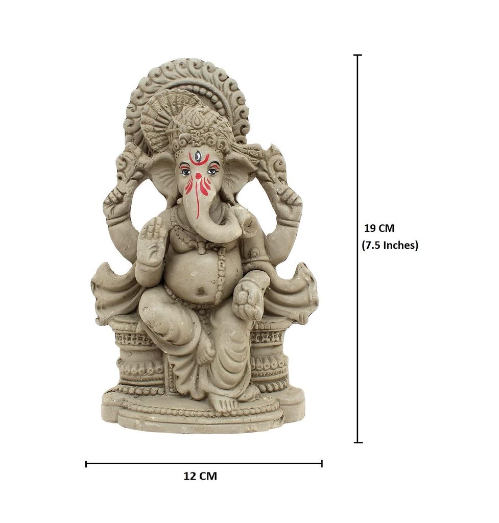 KSI Eco Friendly Handcrafted God Ganesh Clay Idol Mud Murti Kacchi Mitti Lord Ganesha Water Soluble Ganesh Idol for Ganpati Visarjan and for Home Temple (Size- 7.5 Inches)
