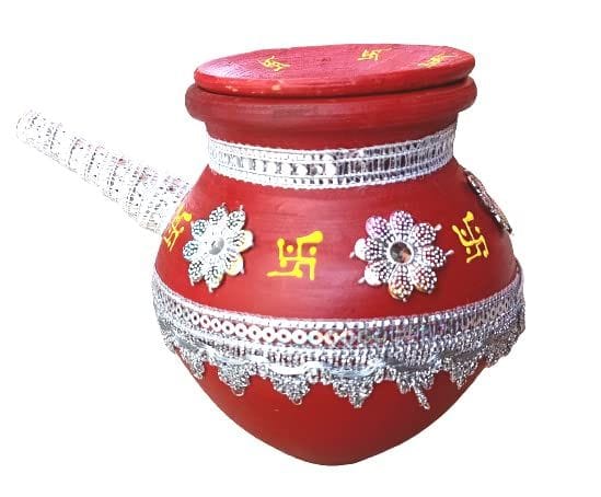 KSI Karwachauth Puja Thali Set of 5 Shringaar Items Karwa Chalni Diya Book Photo Handmade and Decorated Karwa chauth thali puja Set Fancy