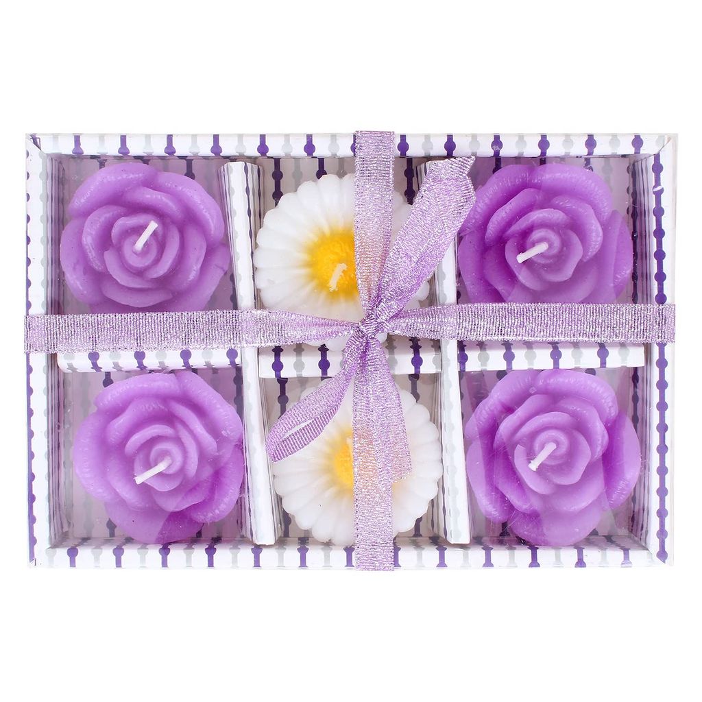 KSI Lotus Flower Shape Water Sensor Floating Glitter Wax Candles Home Decoration Diya (Pack of 6)