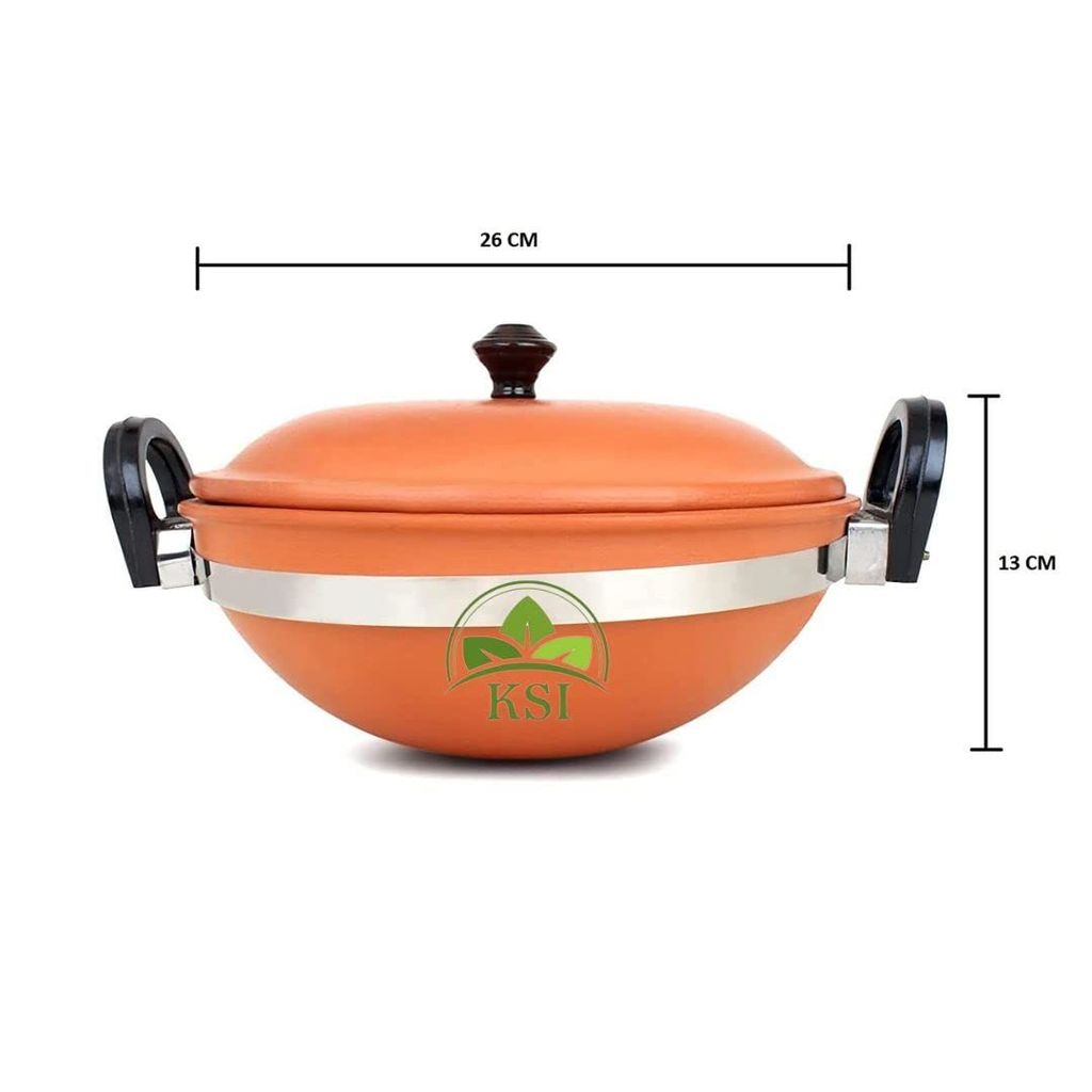 KSI Handmade Mitti Terracotta Clay Kadai and Tawa Combo Set - with Handle for Cooking on Gas