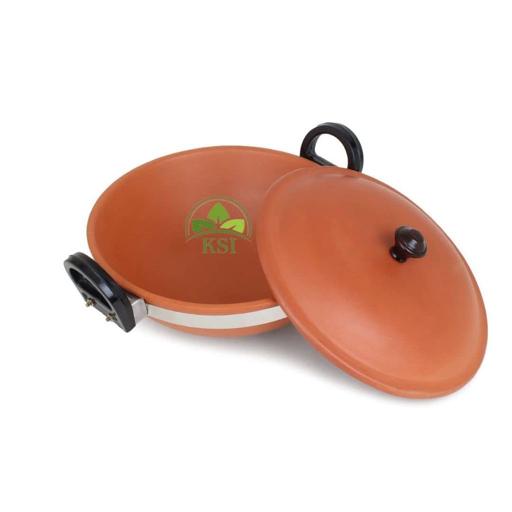 KSI Handmade Mitti Terracotta Clay Kadai and Tawa Combo Set - with Handle for Cooking on Gas