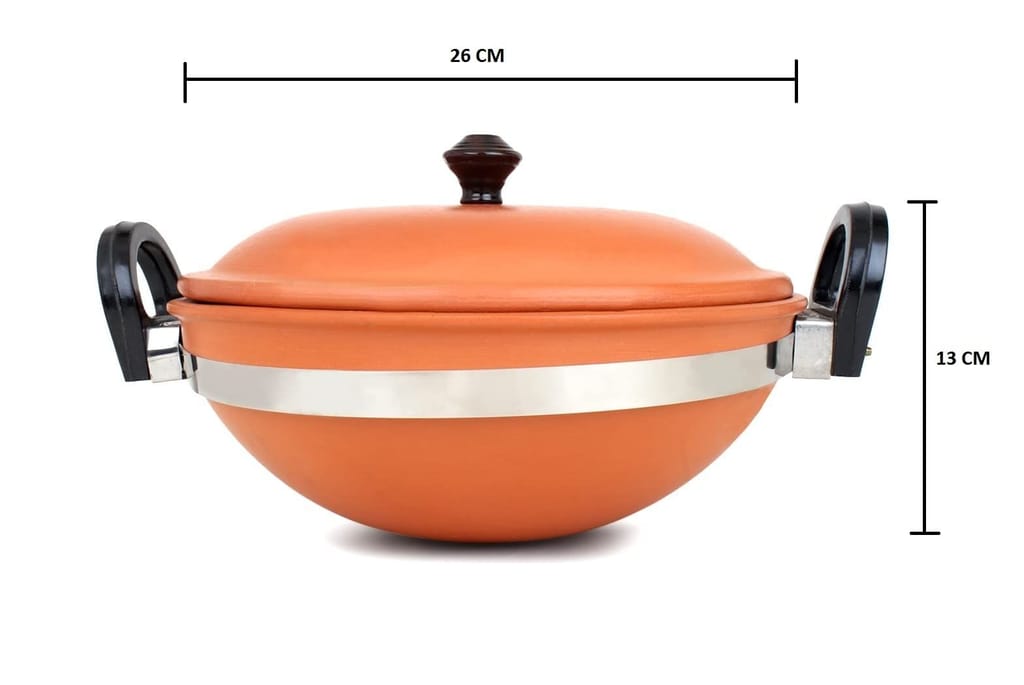 KSI Handmade Mitti Terracotta Clay Kadai and Tawa Combo Set - with Handle for Cooking on Gas