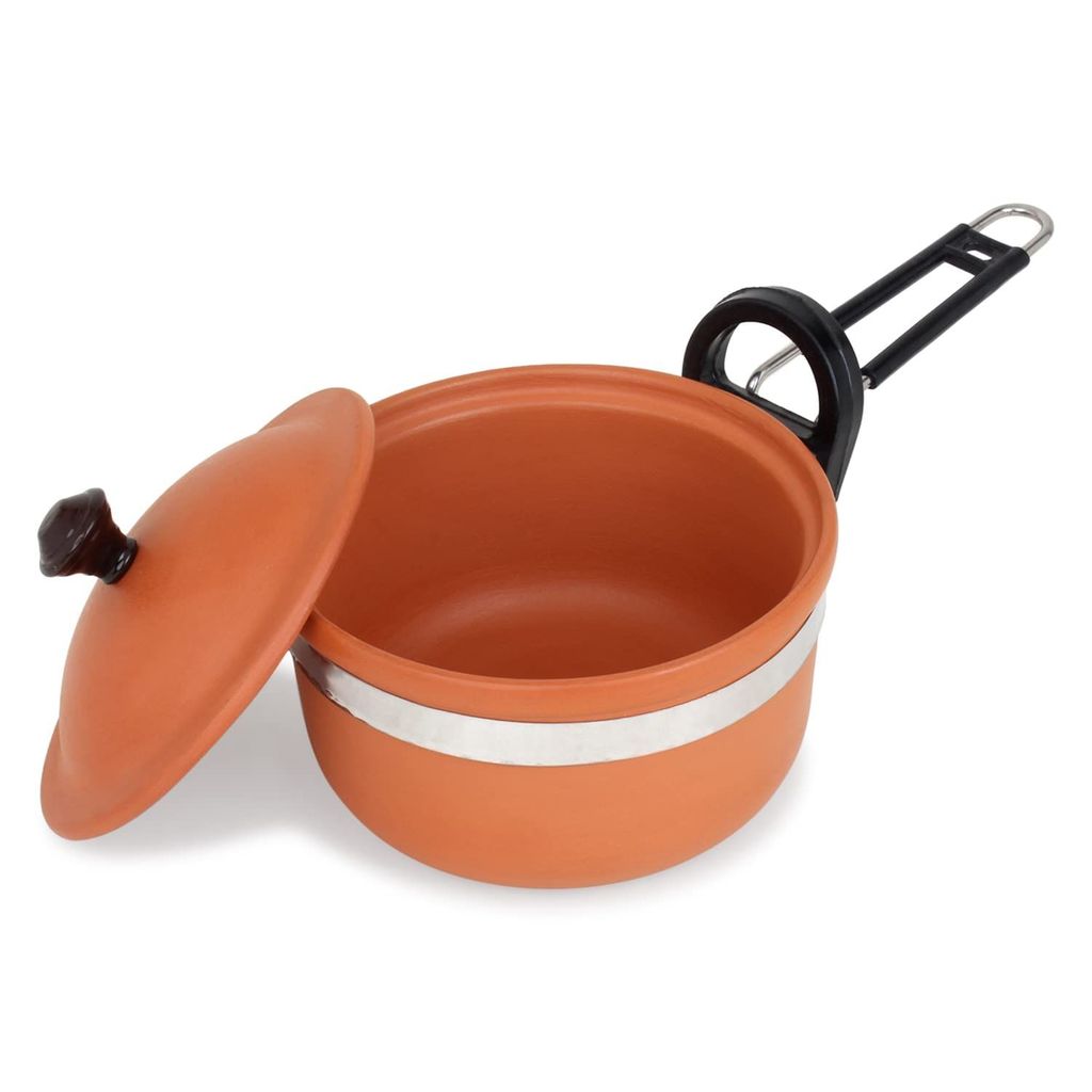 KSI Handmade Mitti Terracotta Clay Handi with Lid for Cooking on Gas (2 L & 3L)