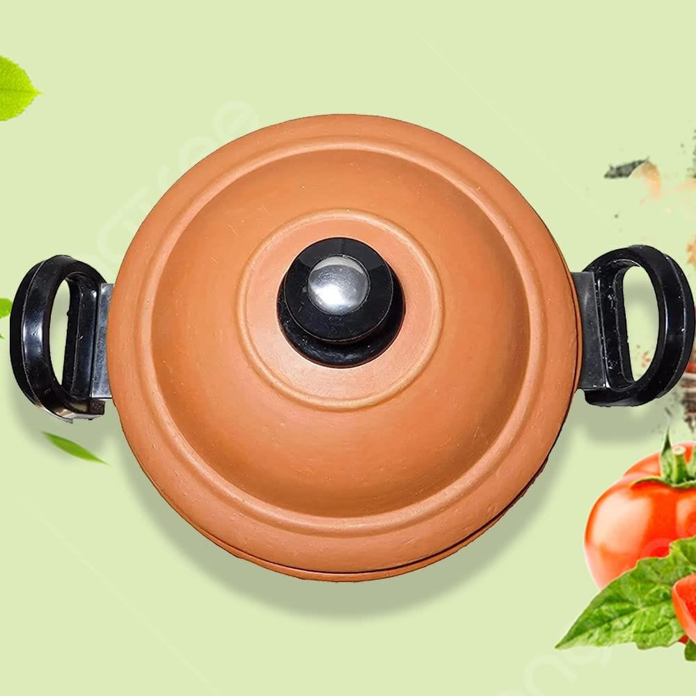 KSI Handmade Mitti Terracotta Clay Handi with Lid for Cooking on Gas (2 L & 3L)