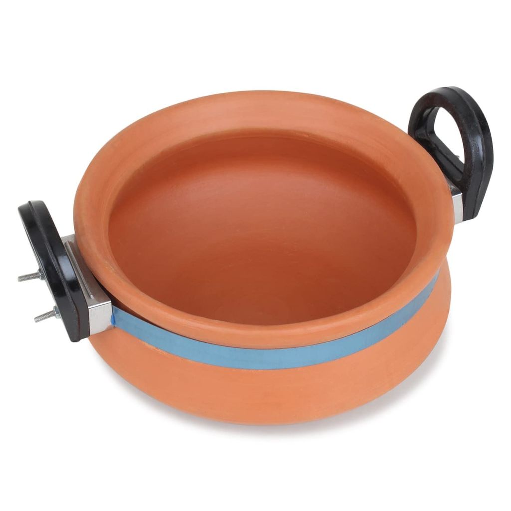 KSI Handmade Mitti Terracotta Clay Handi with Lid for Cooking on Gas (2 L & 3L)