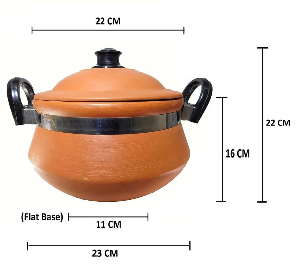 KSI Handmade Mitti Terracotta Clay Handi with Lid for Cooking on Gas (2 L & 3L)